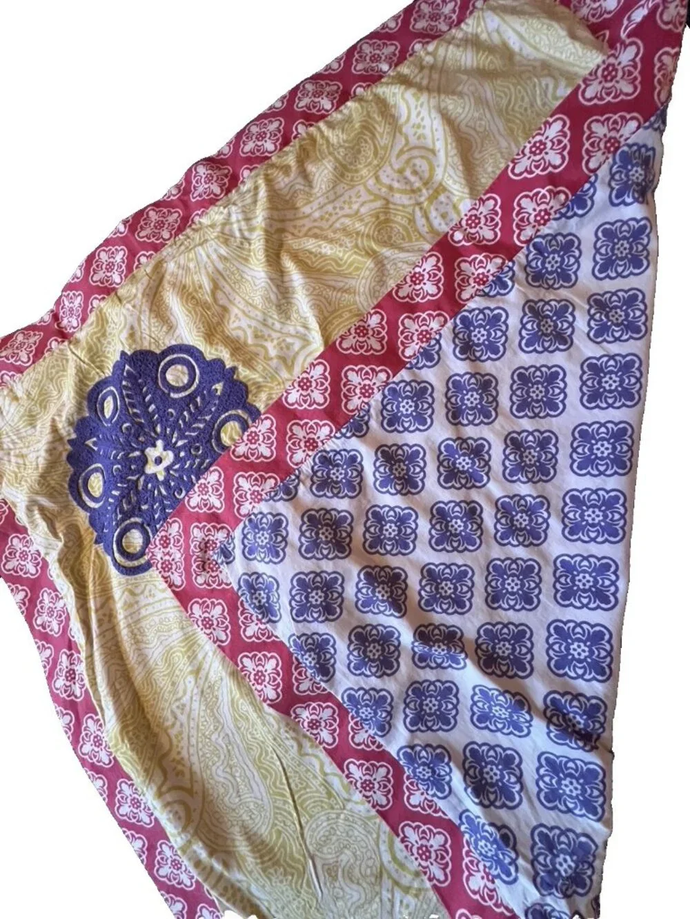 Boho EURO 2 Sham Set Cotton Floral Patchwork Embroidery Style & Co Blue Yellow